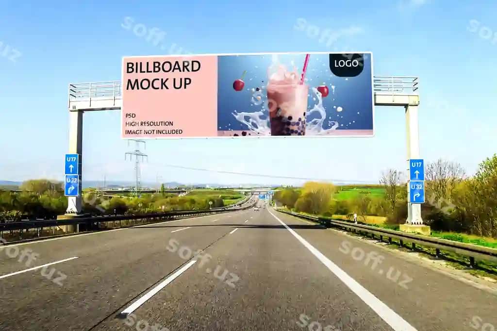 Katta bo'sh billboard mockup dizayn shabloni reklama yorqinligi | Large blank billboard mockup design template advertising illumination