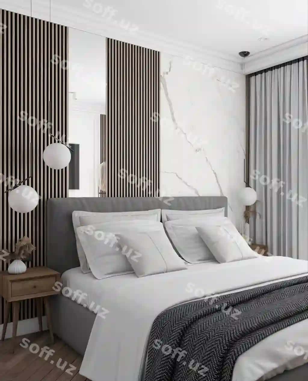 Hovli yotaq o'yinchoq chiroq stol | Bedroom with bed lamp nightstand