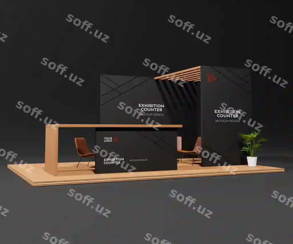 Qora ko'rgazma stend namuna dizayni | Black exhibition stand mockup design