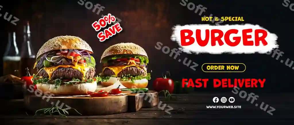 Burger reklamalari mazali burger fonida burger plakatlari | Burger ads burger posters with delicious burger background