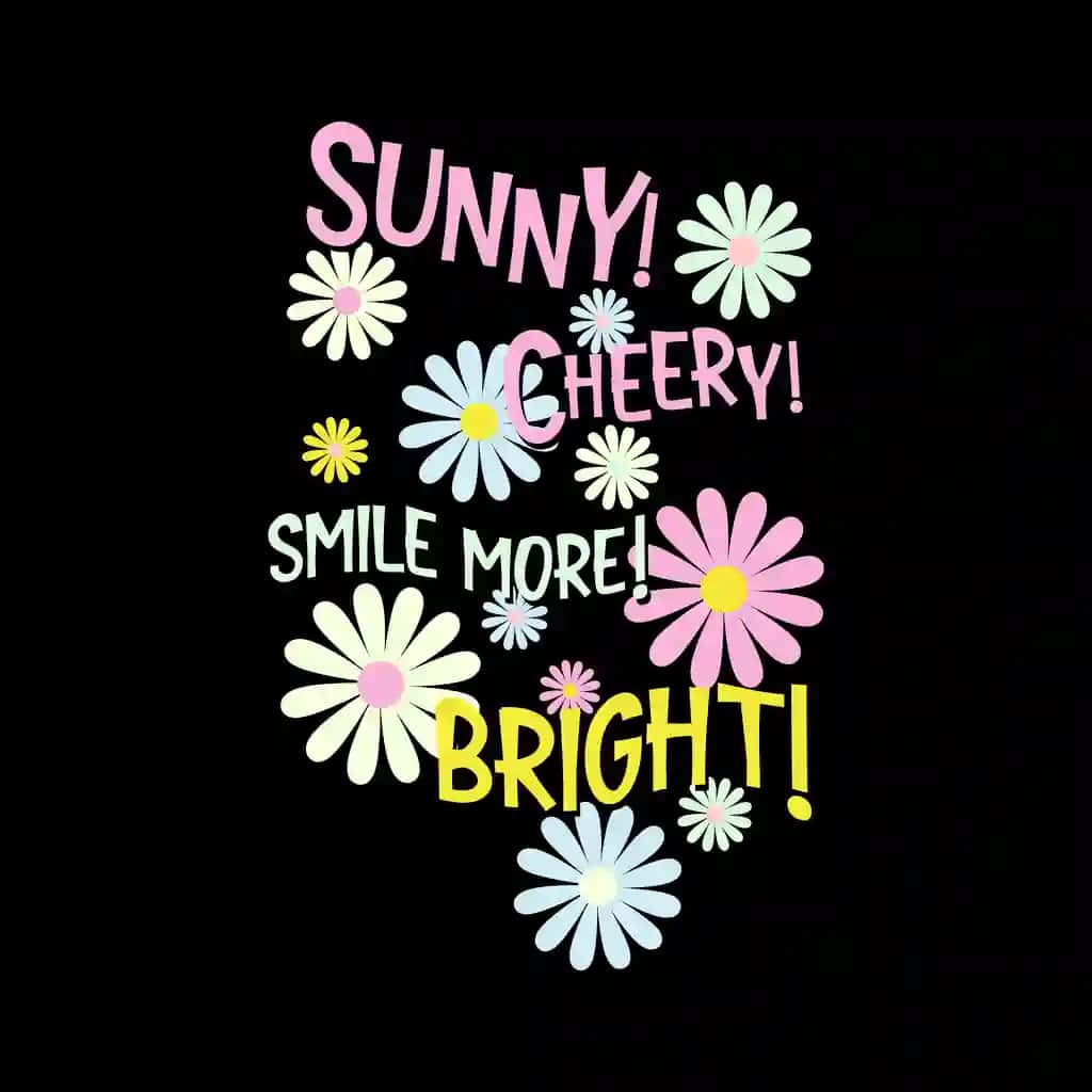 Rangli romashka gullari bilan quyoshli quvnoq yorqin shior | Sunny cheery bright slogan with colorful daisy flowers