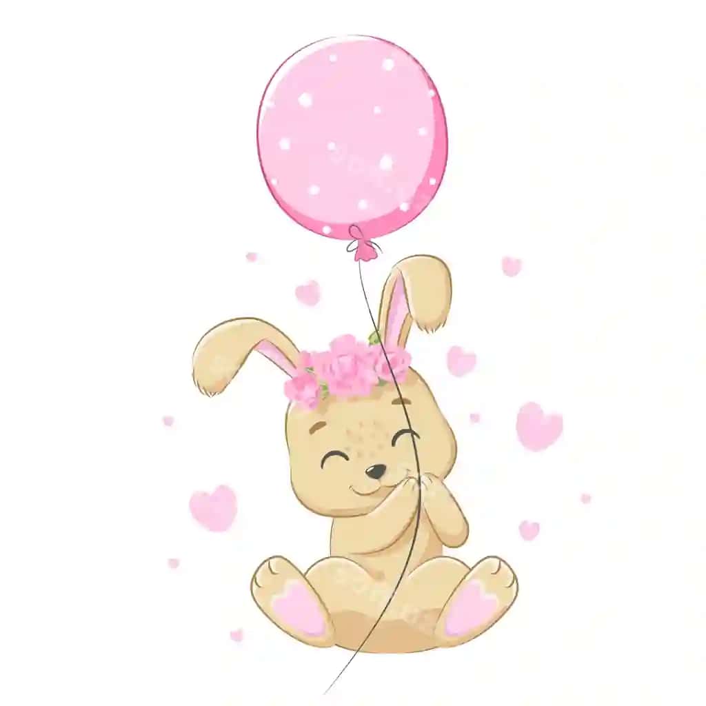 Chiroyli chaqmoq qiz sharq bilan gulayotgan vektor illustratsiya karyokat | Cute bunny girl with balloon is smiling vector illustration cartoon