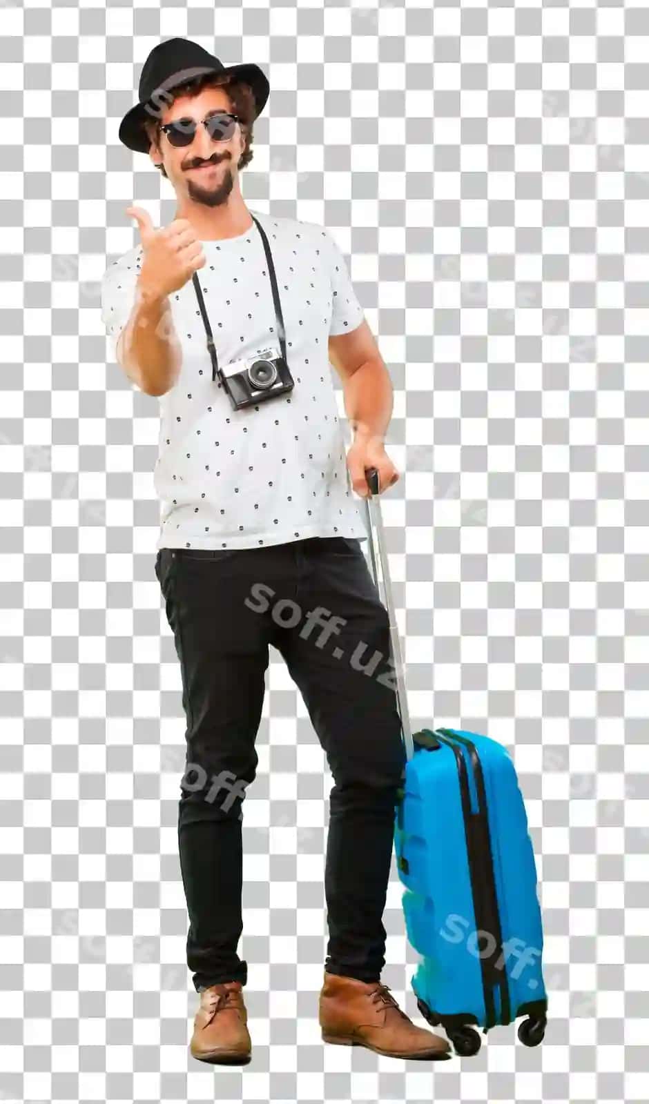 Yosh boz sohuq sayohatchi erkak sumkali dam olish kontseptsiyasi | Young bearded cool traveller man with bag holidays concept