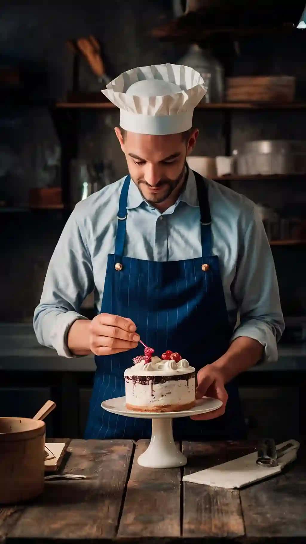 Qandolatchi formasi keklarni bezatadi | Confectioner uniform decorates cakes
