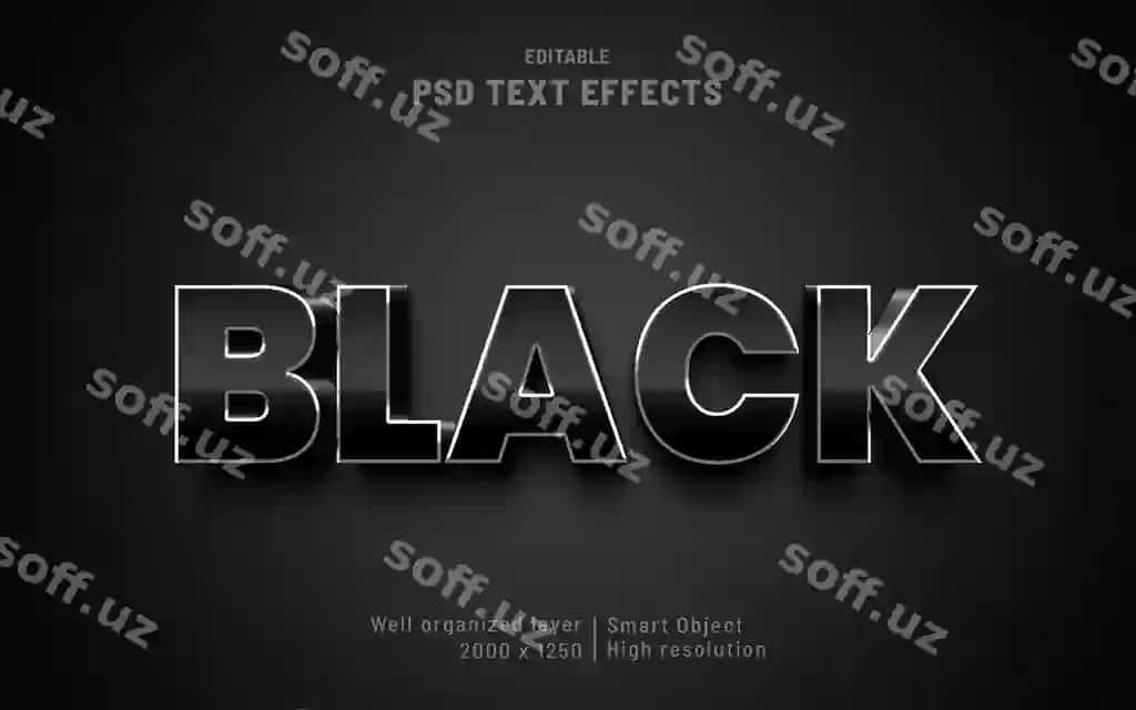 Tahrirlanadigan matn effekti qora metall uslubi | Editable text effect black metal style