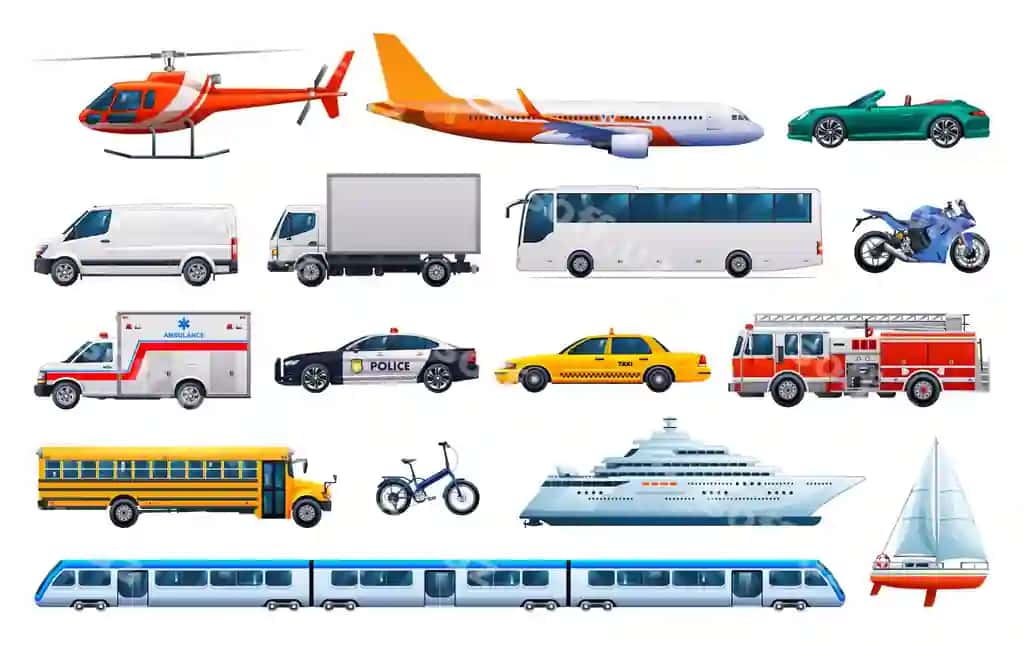 Turli xil transport vositalari to'plamini o'rnating vektor multfilmi | Set vehicles collection various kinds transportation vector cartoon
