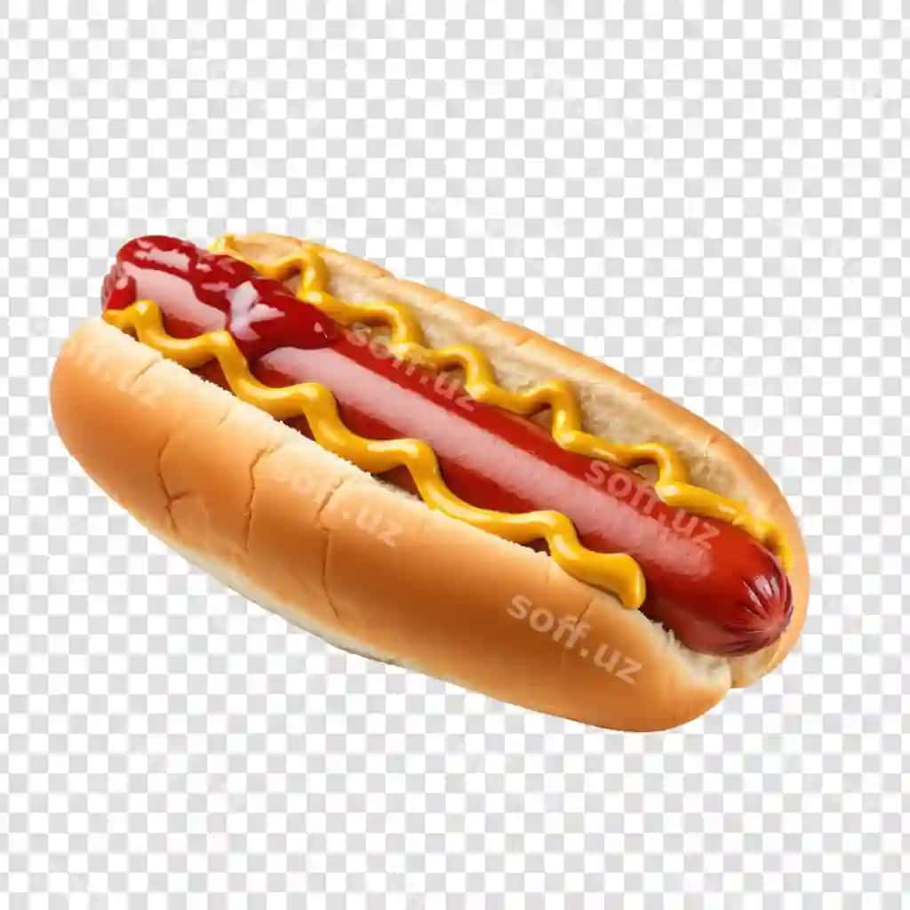 Ketchup xantal shaffof fon bilan mazali hot-dog | Delicious hot dog with ketchup mustard transparent background
