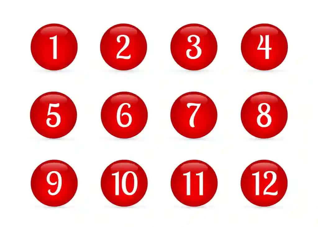 1 ta 12 ta qizil shisha tugmachalardan raqamlar tushirilgan yaltiroq dumaloq tugmachalarni o'rnating | Set glossy round buttons with numbers from 1 12 red glass buttons