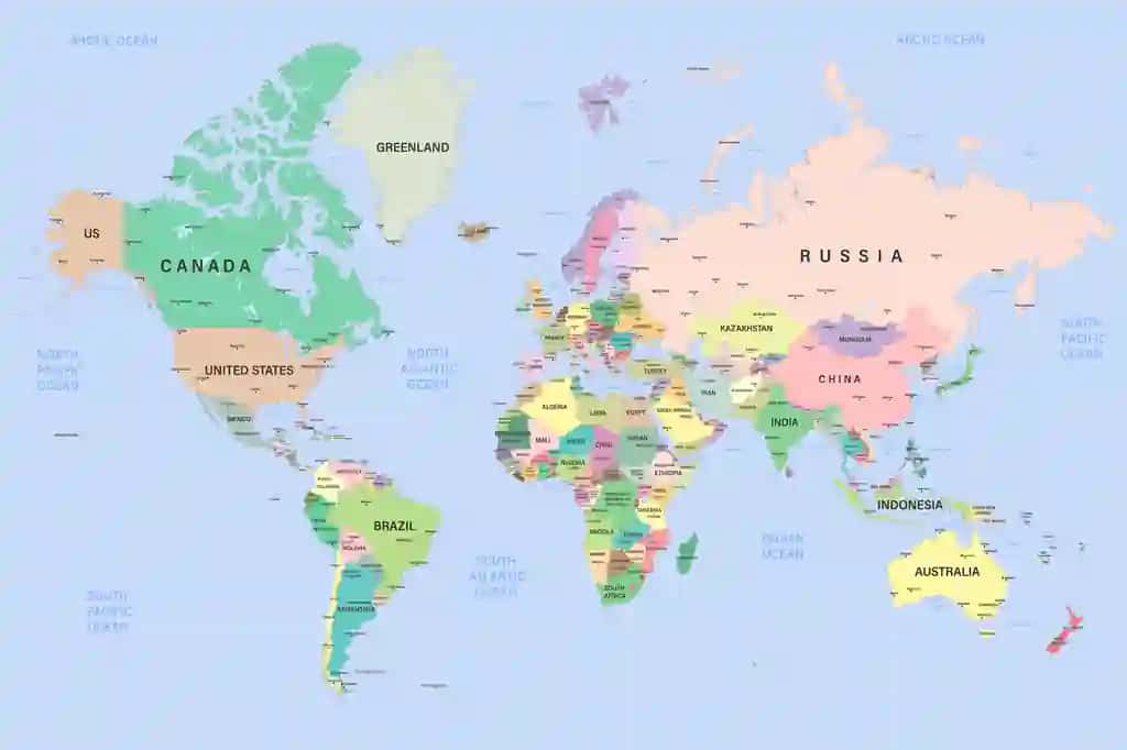 Dunyoning global siyosiy xaritasi, chegara davlatlari bilan batafsil xaritasi | Global political map world highly detailed map with borders countries