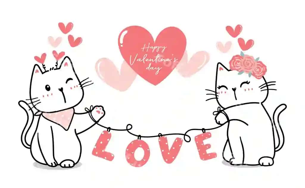 Chiroyli valentine mushuk juftligi qalb sevgisi bilan baxirli valentine kuni | Cute valentine cat couple with heart love happy valentine s day