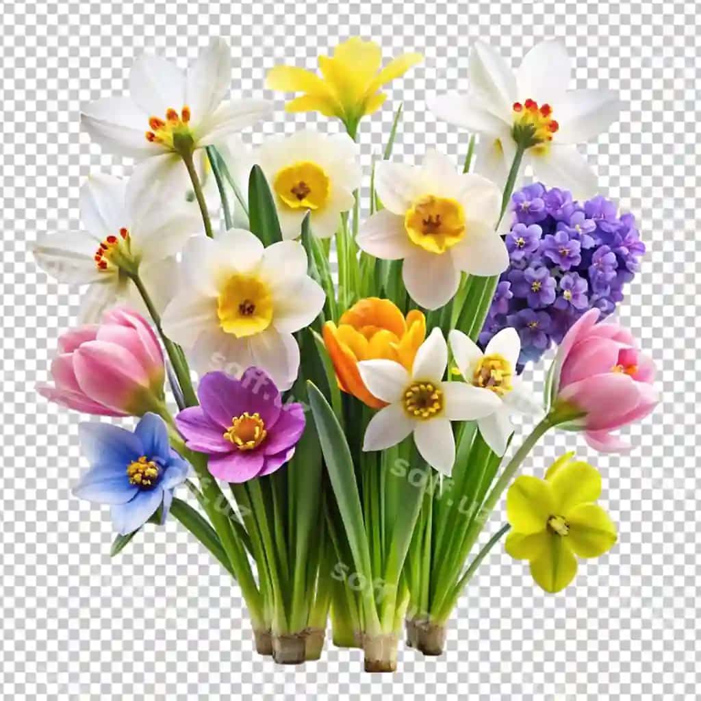Ajraltirilgan bahor gullari oq fonda | Isolated spring flowers white background