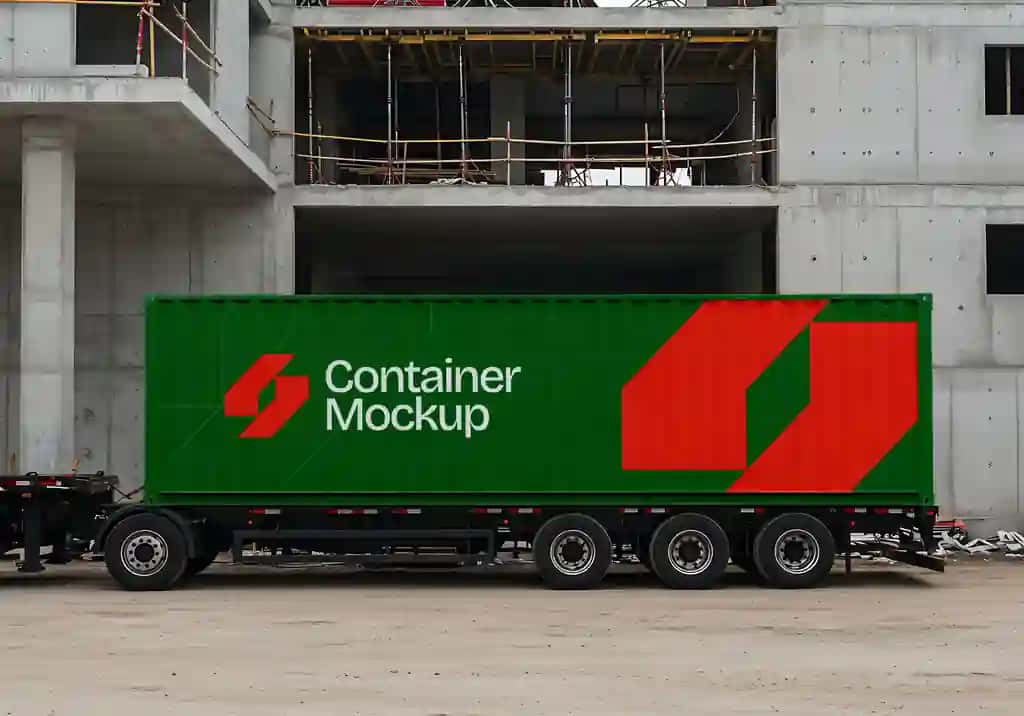 Yashil yuk tashish konteyneri maketi treyleri | Green shipping container mockup trailer