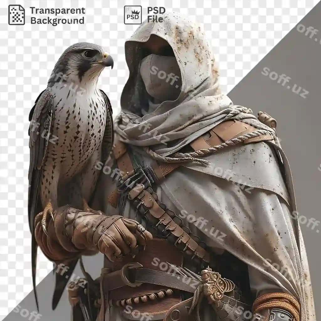 Psd 3D lochin ovchisi ulug'vor qush qo'li bilan | Psd 3d falconer with majestic bird arm