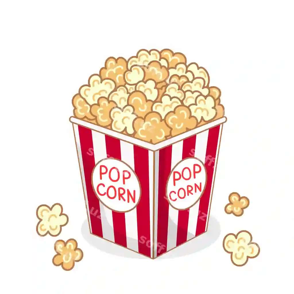 Klassik popkorn vektorli illyustratsiyasi qizil chiziqli quti mukammal film | Classic popcorn vector illustration red striped box perfect movie