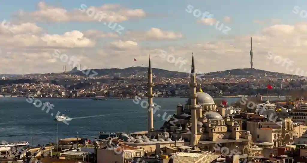 Istanbul shahrining Oltin Shox masjidi bilan havodan ko'rinishi Turkiya Oltin Shox masjidi Istanbul Eminonu Turkiya ko'rinishi | Aerial view istanbul city with mosque golden horn turkiye golden horn mosque view istanbul eminonu turkey