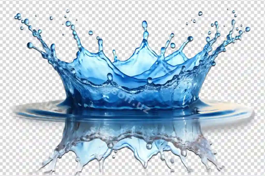 Ko'k suv splashi shaffof yuzda ko'rsatiladi. | Blue splash water is shown transparent surface
