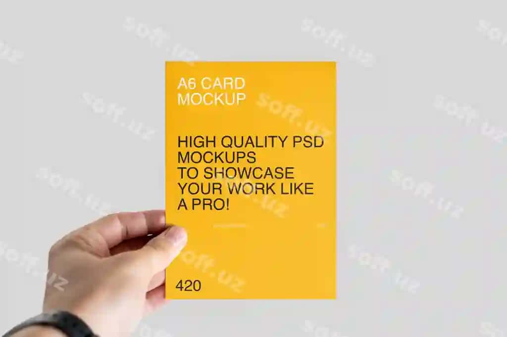 A6 varaqasi qo'l maketi | A6 leaflet hand mockup