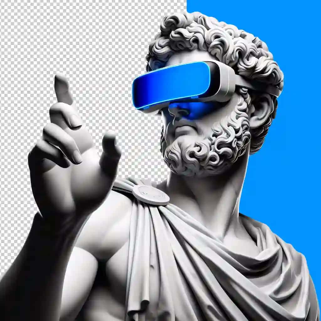 VR ko'zoynakli shaffof fondan foydalangan holda inson haykali | Human sculpture statue using vr glasses transparent background