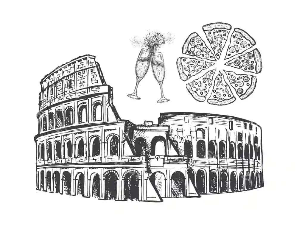Rim, Italiya, Kolizey eskizi, qo'lda chizilgan rasm | Rome italy sketch coliseum hand drawn illustration