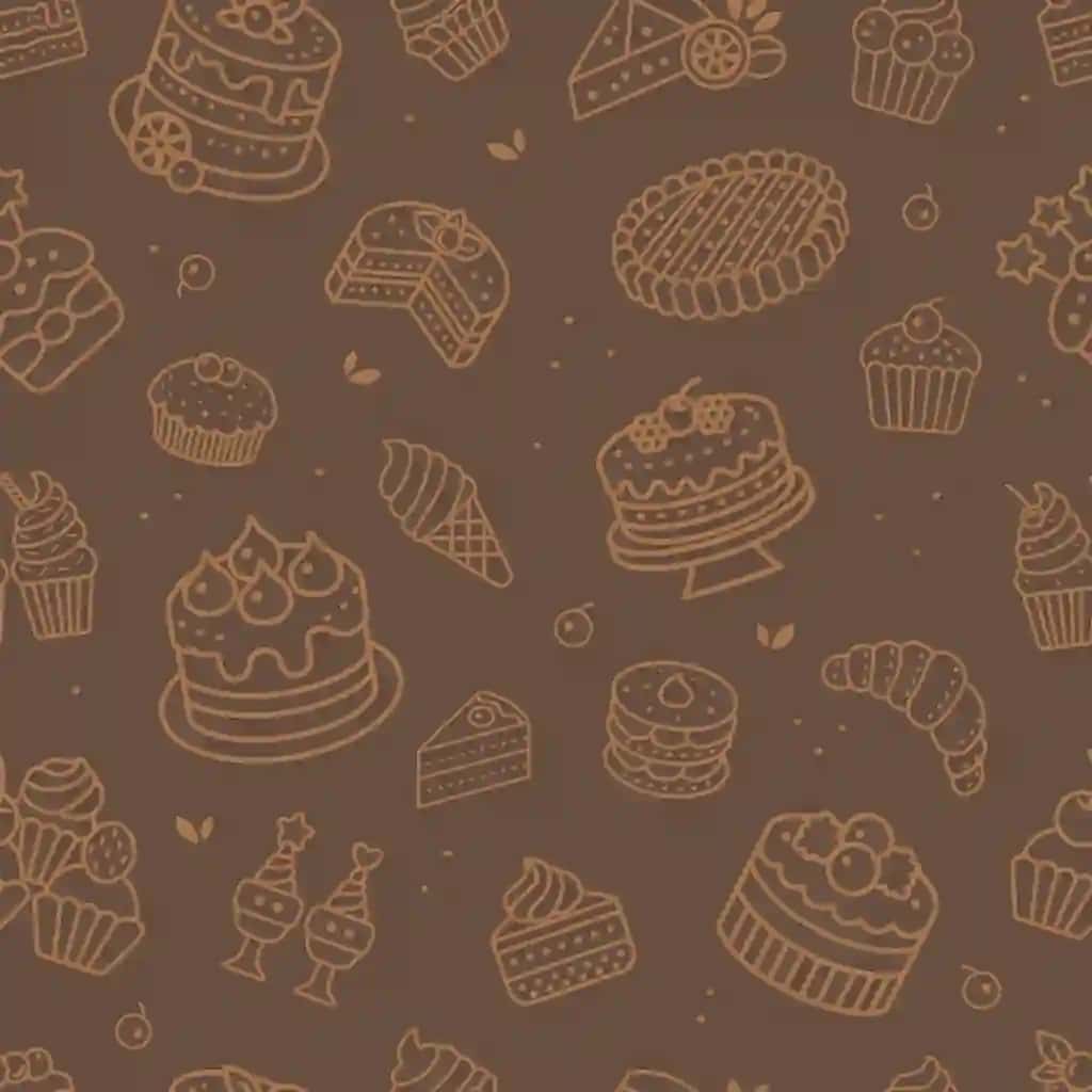 Choksiz naqshli tortlar qandolat mahsulotlari jigarrang fon vektor tasviri | Seamless pattern cakes pastries brown background vector illustration