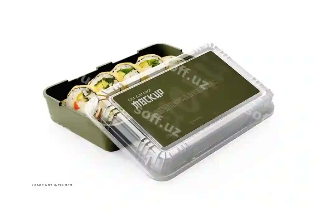 Psd oziq-ovqat konteyneri maketi ochiq qopqoq ko'rinishi | Psd food container mockup open cover view