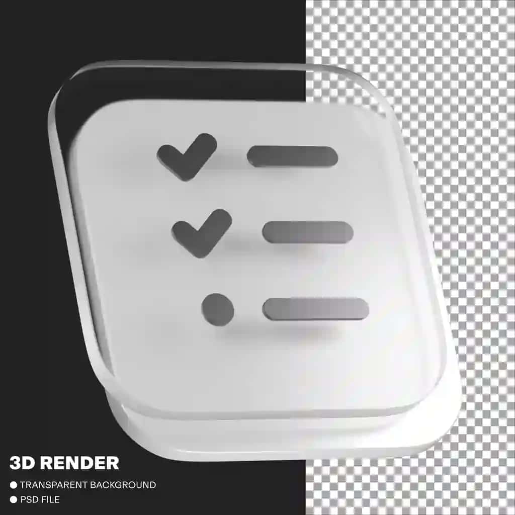 Ro'yxatni tekshiring kvadrat shisha oq qora 3D png shaffof tasvir | List check square glass white black 3d png transparent image