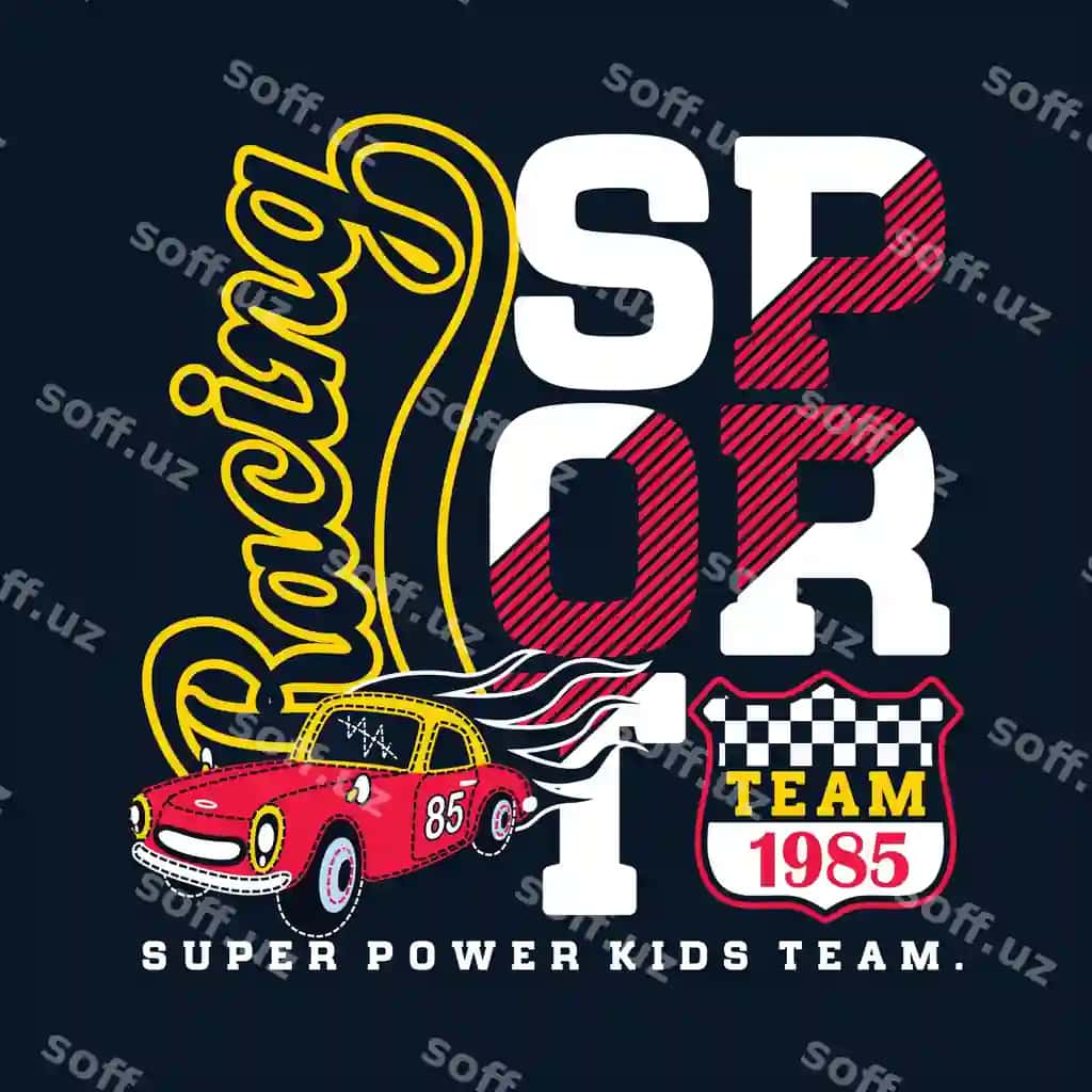 Sport racing jamoa mashina tipografiyasi bosma futbolka premium vektor | Sport ricing team car typography print t shirt premium vector