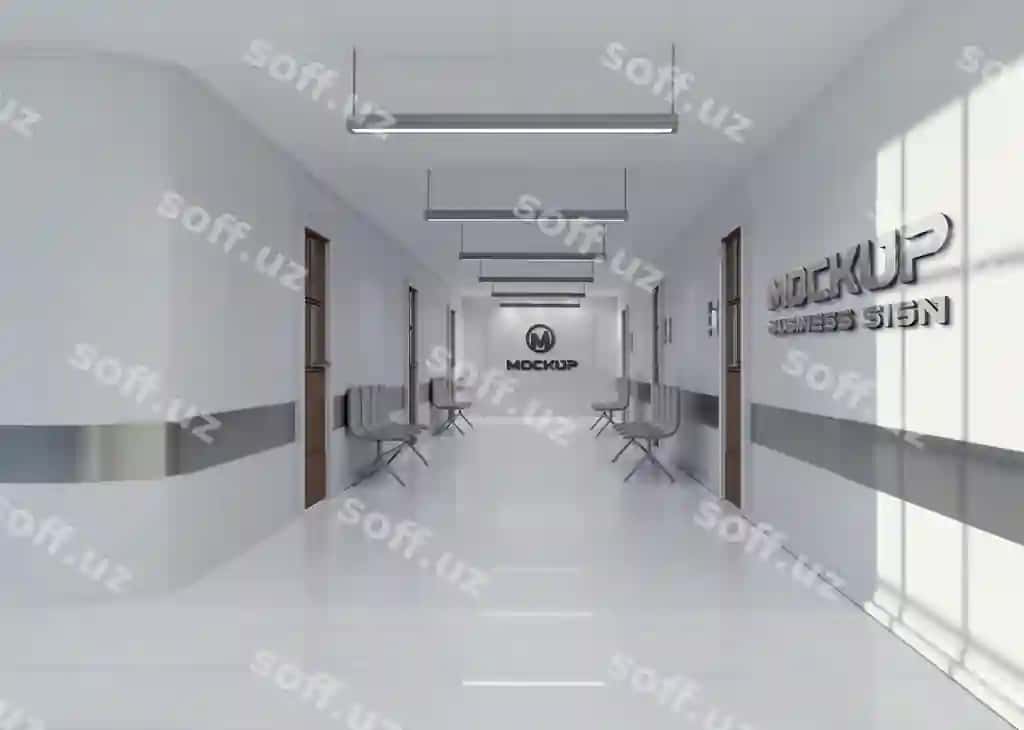 Biznes belgisi koridor maketi | Business sign hallway mockup