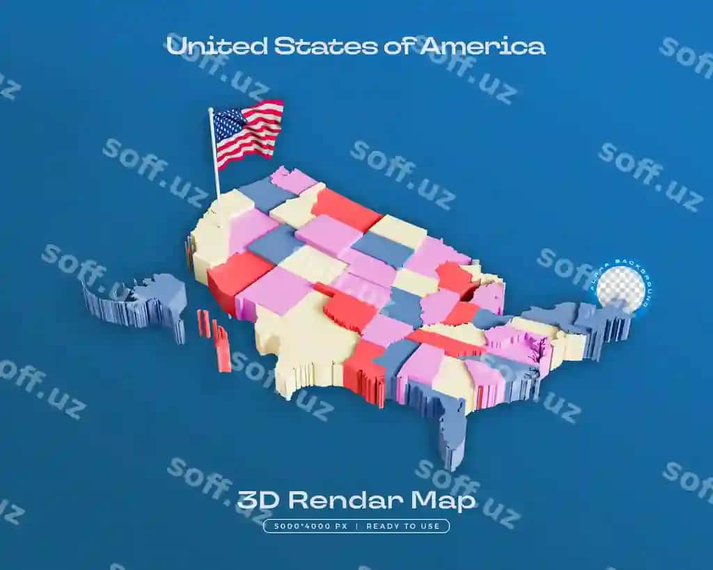 AQSH xaritasining ajraltirilgan 3D render illustratsiyasi | United states america map isolated 3d render illustration