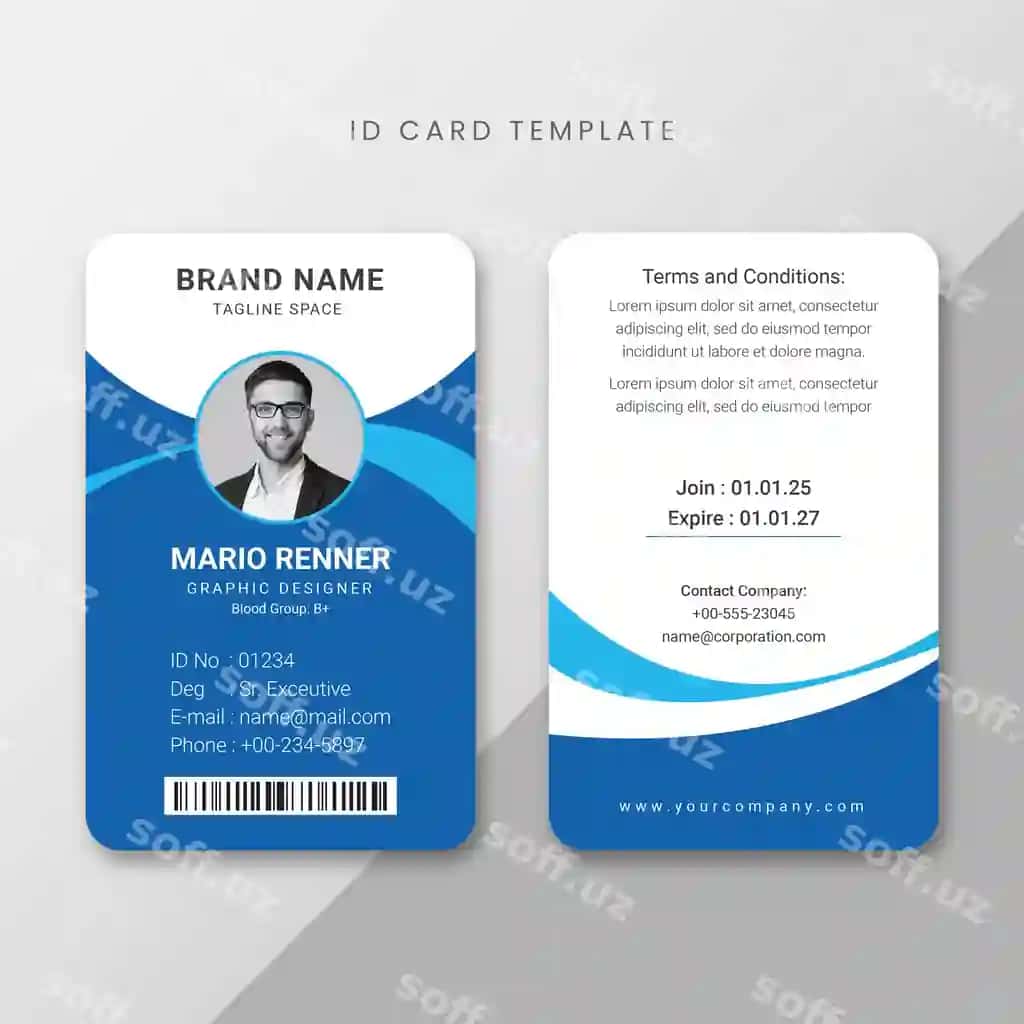 Korporativ identifikator kartasi shabloni professional shaxsiy karta minimal shaxsiy | Corporate id card template professional identity card minimal personal