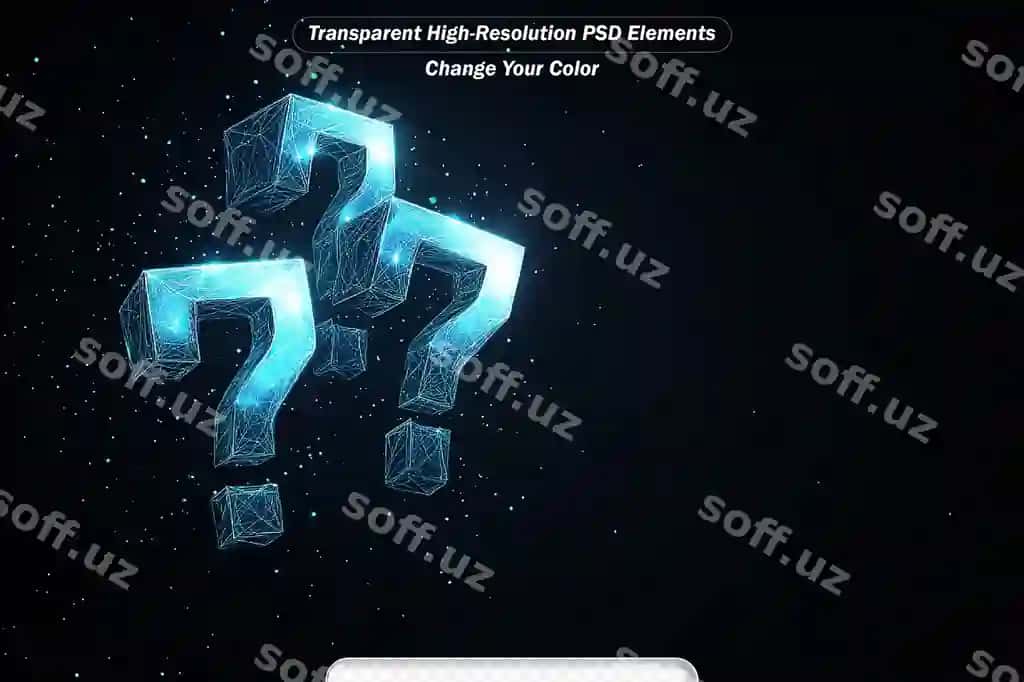 Low poly ko'k neon tipografiya savol belgisi | Low poly blue neon typography question mark