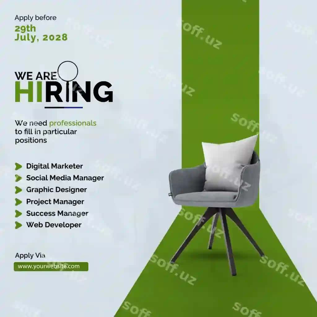 Poyezr biz ishga kirgizamiz oq fon ko'rsatilgan | Poster we are hiring is displayed white background