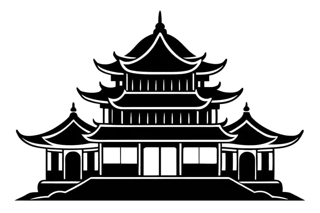 Xitoy uyi qora siluet oq fon xitoy milliy | Chinese house black silhouette white background chinese national