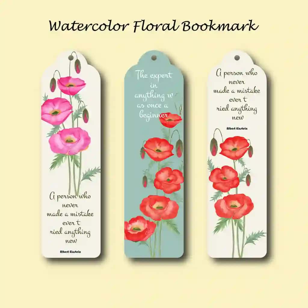 Akvarelli ko'knori xatcho'plar to'plami | Watercolor poppy bookmark set