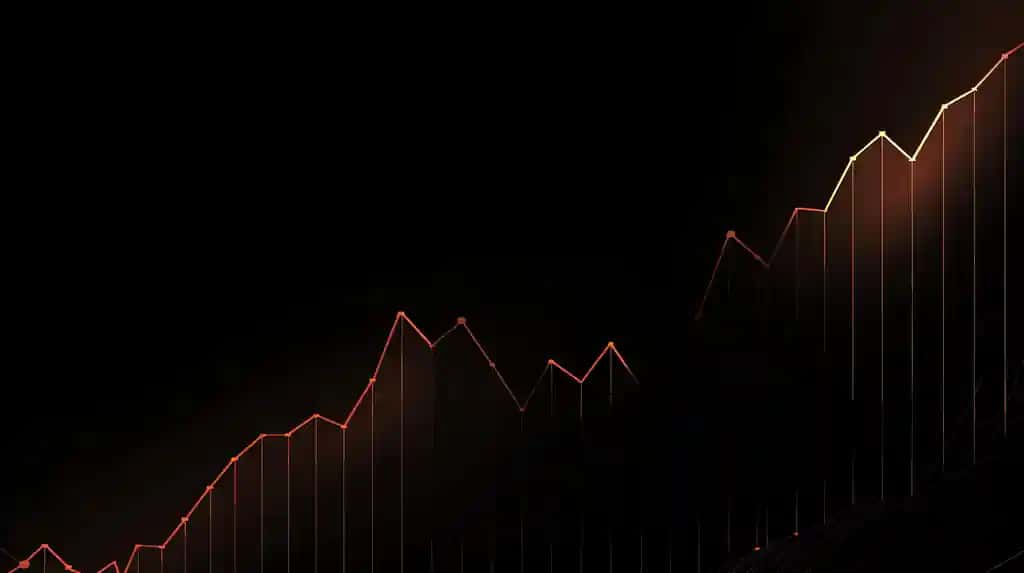 Mavhum porlayotgan to'q sariq grafik qorong'i fonda mos texnologiya biznes moliyasi tushunchalari | Abstract glowing orange graph dark background suitable technology business finance concepts