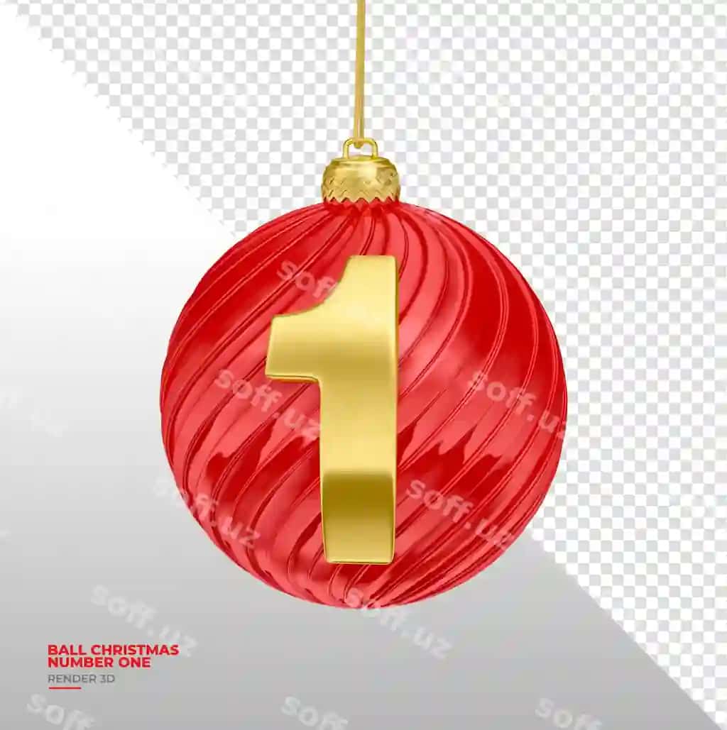 Yul shar bir raqamli realistik 3D render shaffof bilan | Christmas ball with number one realistic 3d render with transparent
