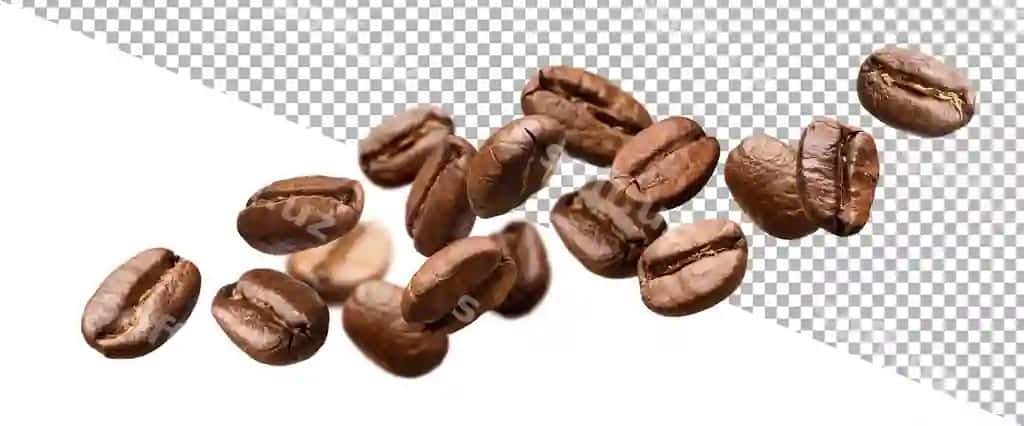 Tushayotgan qahva bijlari ajraltirilgan oq fonda kliping yo'li bilan | Falling coffee beans isolated white background with clipping path