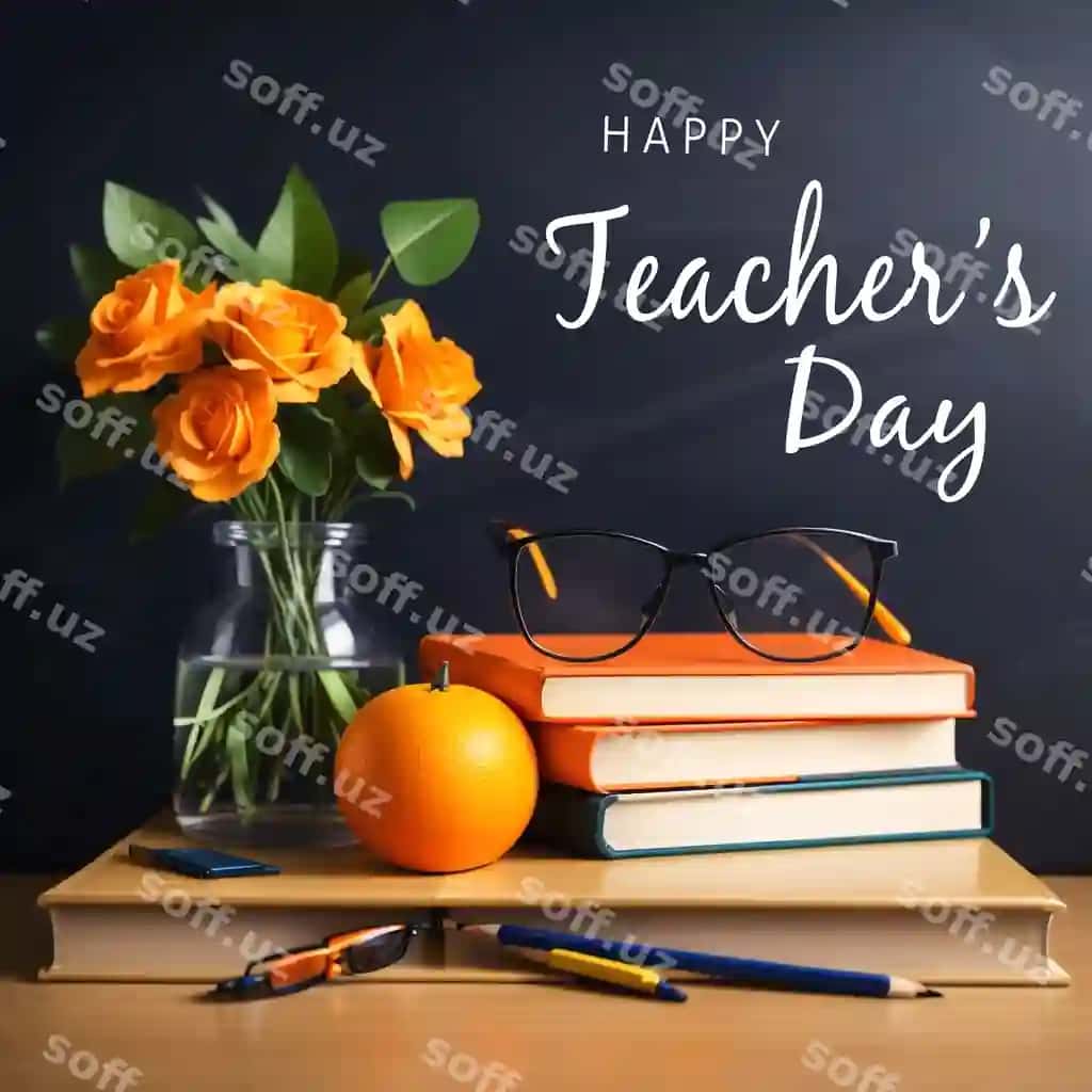 Devorda o'qituvchilar kunining plakati ko'rsatilgan | Poster teacher days day is displayed wall