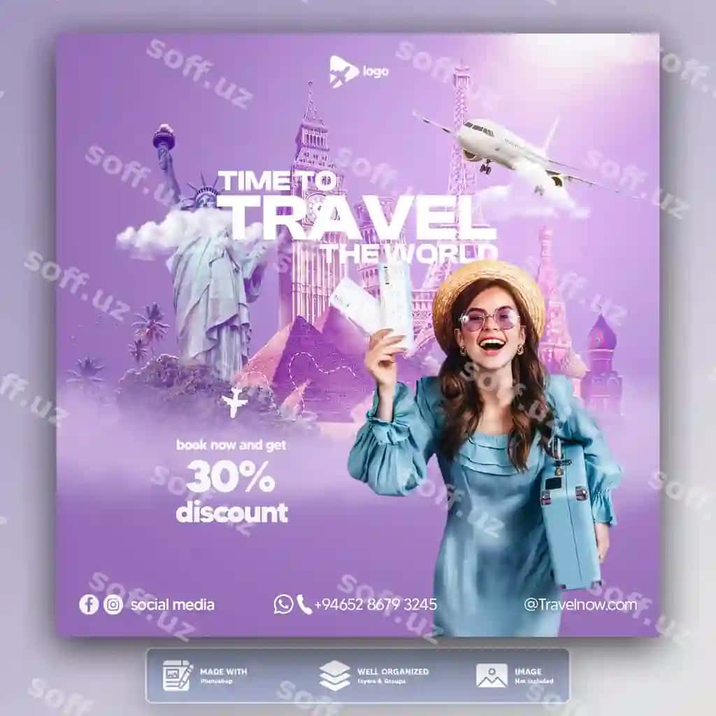 Sayohat ijtimoiy tarmoq xabar shabloni | Travel social media post template