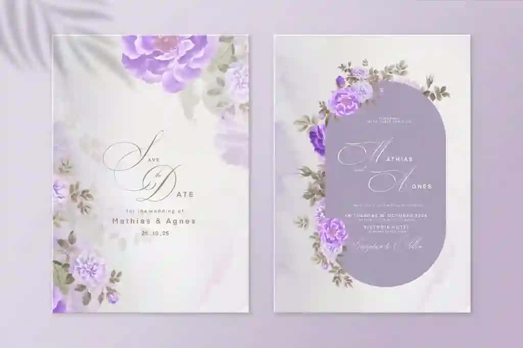 Zarif binafsharang to'y taklifnomasi shabloni | Elegant purple wedding invitation template