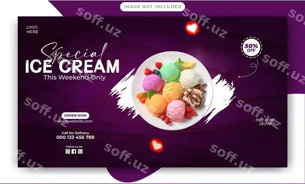 Maxsus mammtash muzlatma ijtimoiy tarmoqlar post dizayn shabloni premium | Special delicious ice cream social media post design template premium