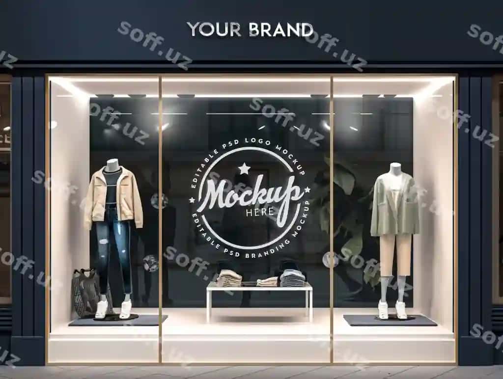 Do'kon oldi "Sizning brendingiz bu yerda" degan belgi bilan | Store front with sign that says your brand here