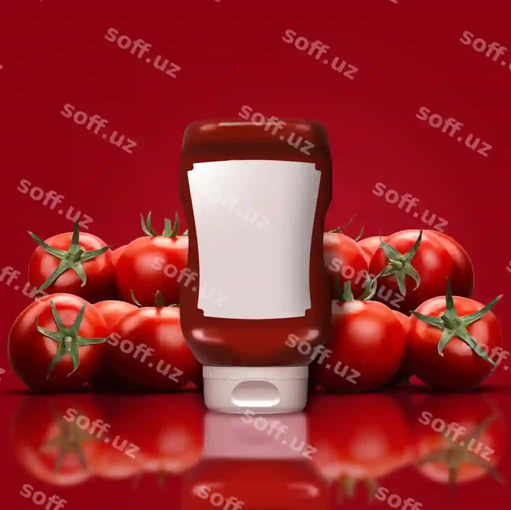 Pomidor ketchup bo'sh etiketka namuna plastik shisha | Tomato ketchup blank label mockup plastic bottle