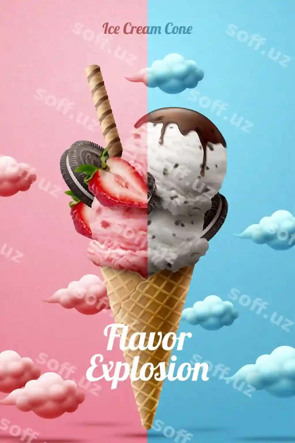 Gulbishik muzqaymoq konysi reklamalari tarator, shokolad va vanil ta'mi bilan | Funny ice cream cone ads with strawberry chocolate vanilla flavor