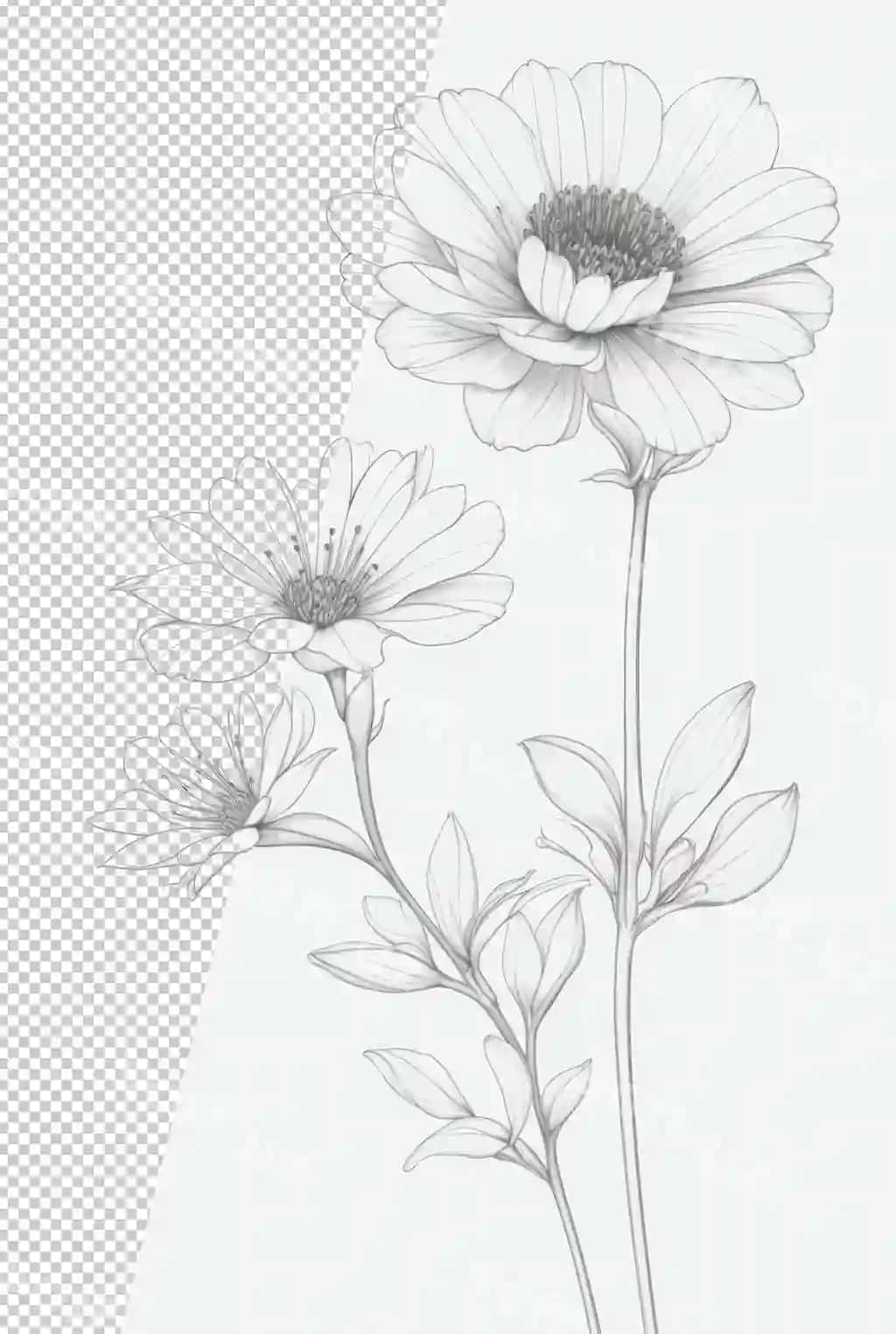 Gul chiziqlari san'ati qora qalam | Flower line art black pencil