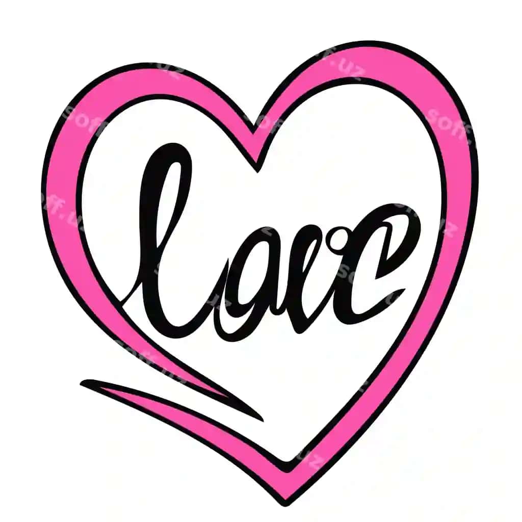 Pudra qalb ikonka qo'l yozma muhabbat bilan | Pink heart icon with hand lettering love