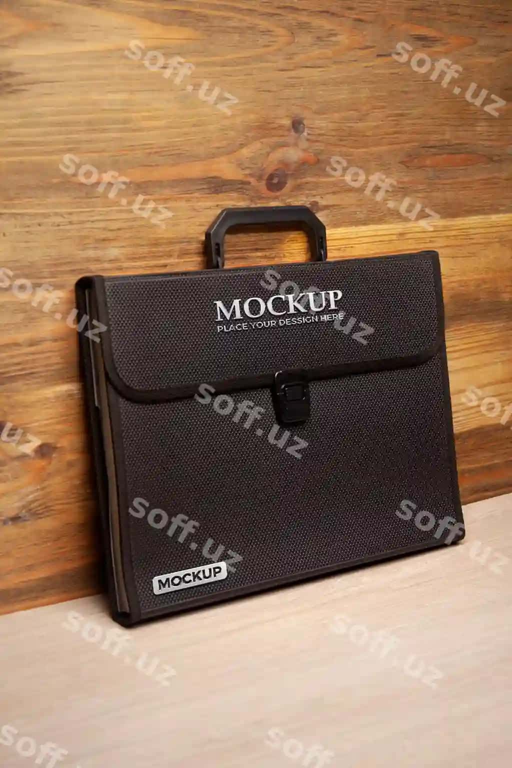 Professional qora choyli fayl brend bilan | Professional black leather briefcase with branding