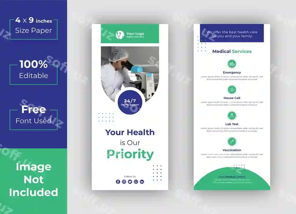 Tibbiy zamonaviy biznes rack kart dl flyer vektor shablonlari | Medical modern business rack card dl flyer vector templates