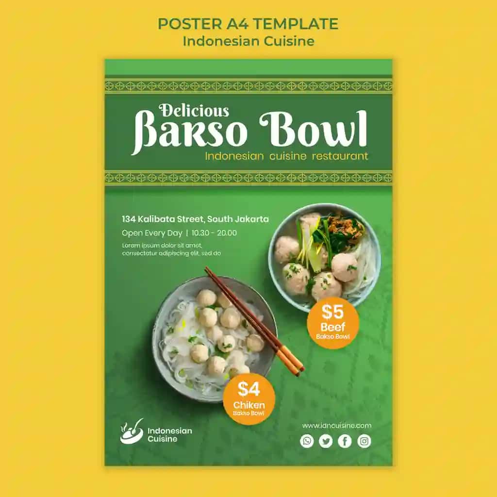Indoneziya oshxonasi plakat shabloni | Indonesian cuisine poster template