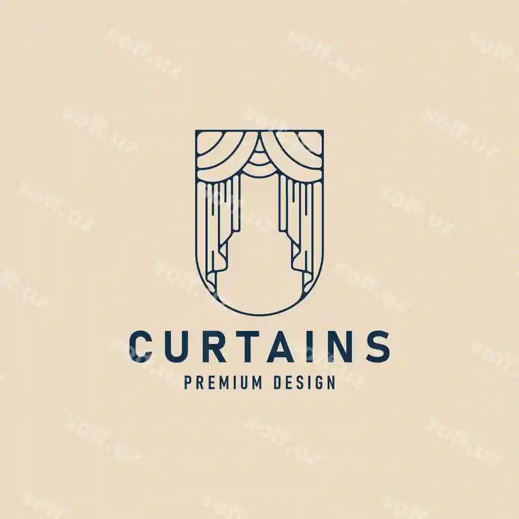 Parduvlar oyna logotip chiziq san'ati vektor illustratsiya dizayn shablon | Curtains window logo line art vector illustration design template